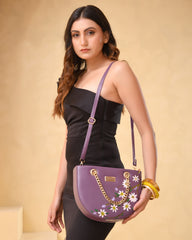 Purple Handpainted U Chain Sling Bag