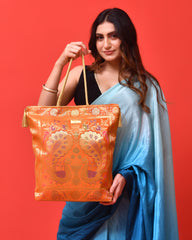 Orange Banarasi Silk Tote Bag