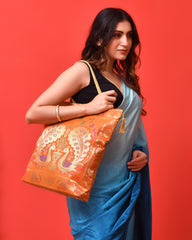 Orange Banarasi Silk Tote Bag