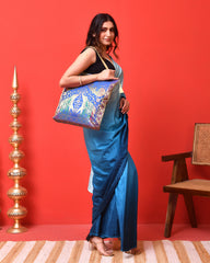Blue Banarasi Silk Tote Bag