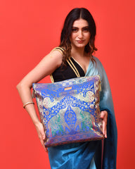 Blue Banarasi Silk Tote Bag