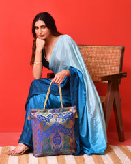 Blue Banarasi Silk Tote Bag