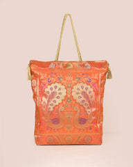 Orange Banarasi Silk Tote Bag