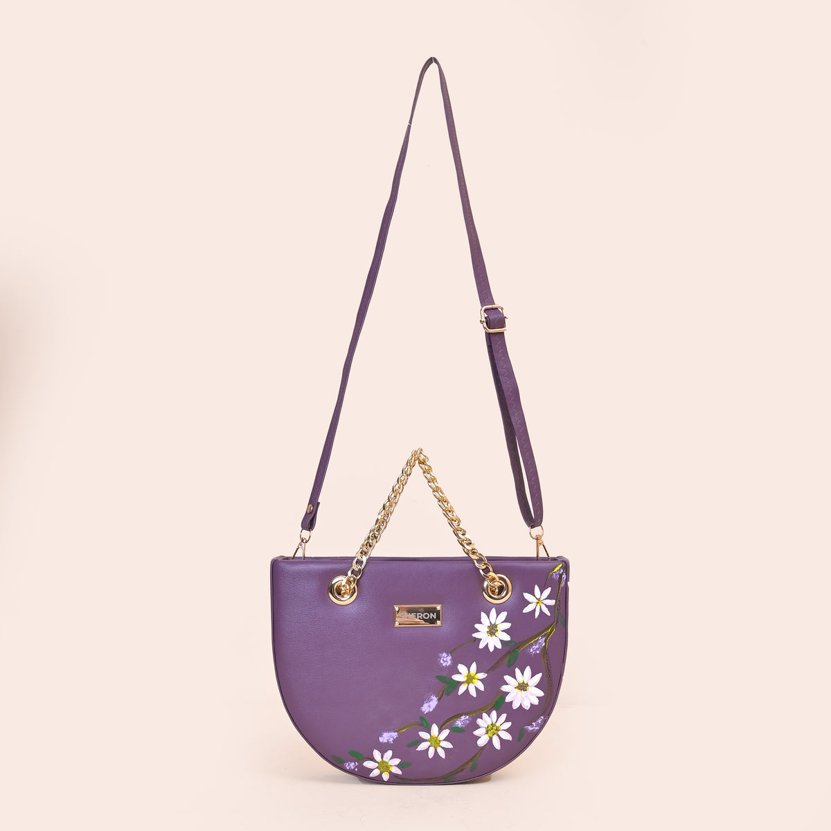 Purple Handpainted U Chain Sling Bag