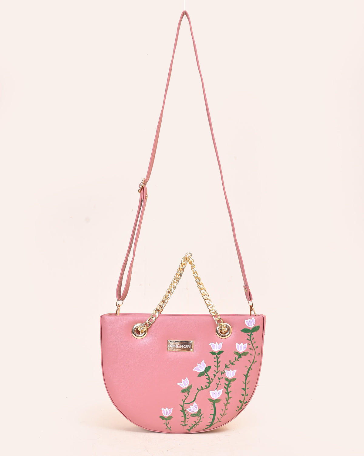Peach Handpainted U Shape Chain Handle Sling